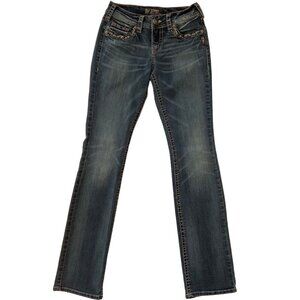 Silver Jeans Womens Suki mid rise baby Bootcut Jeans Size 26 Blue stretchy Denim